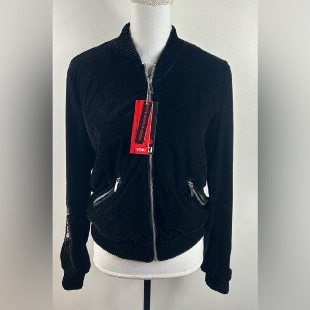 Yoki Sport Outerwear Collection Velour jacket size Lg NWT Floral Embroidered